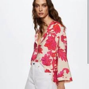 MANGO floral button down blouse